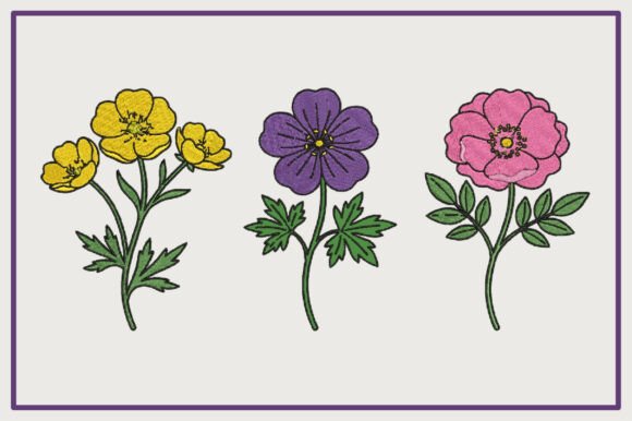 3 Floral Wildflowers Machine Embroidery