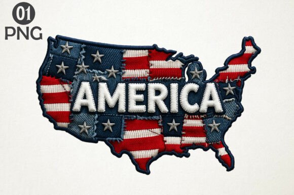 America USA Map Patriotic Embroidery PNG
