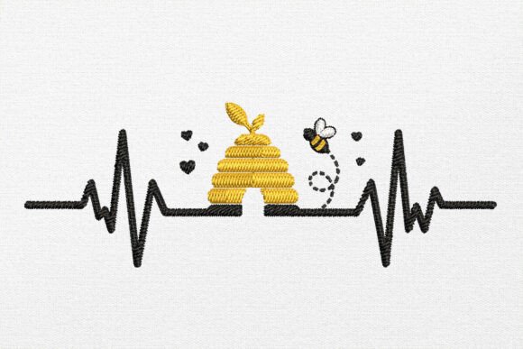 Bee Heartbeat Embroidery Design