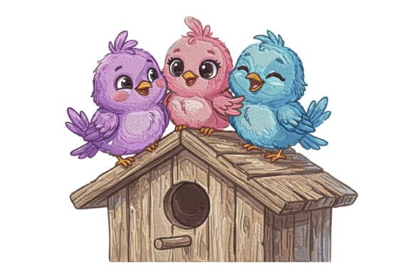 Cute Birds Birdhouse Embroidery Design
