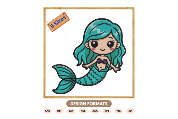 Cute Mermaid Embroidery Design