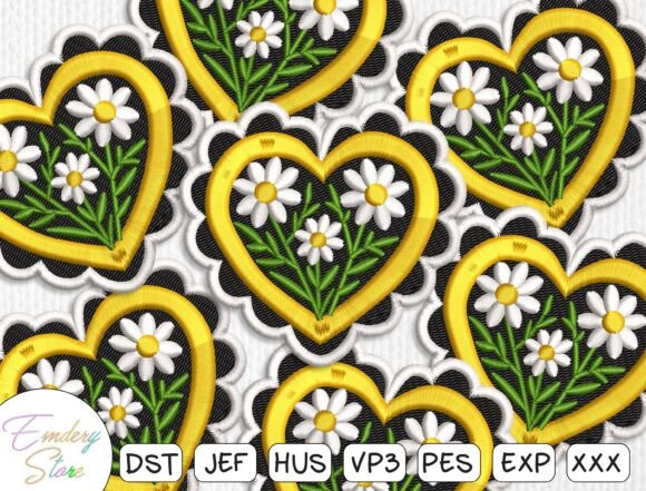 Daisy Heart Embroidery Design Patches
