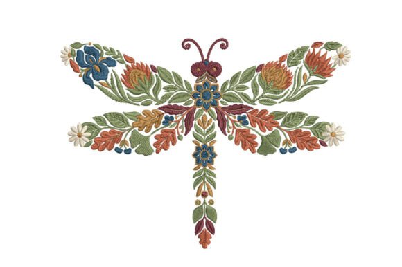 Floral Dragonfly Embroidery Design