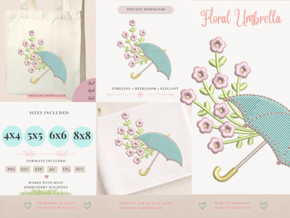 Floral Umbrella Machine Embroidery File