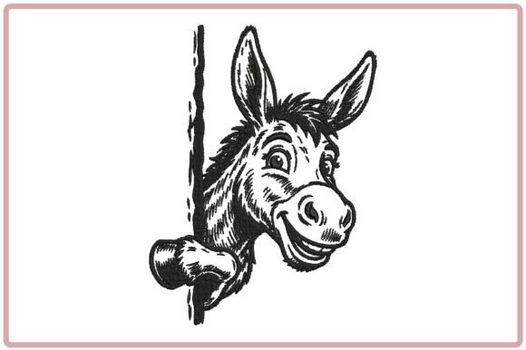 Funny Peeking Donkey Embroidery Design