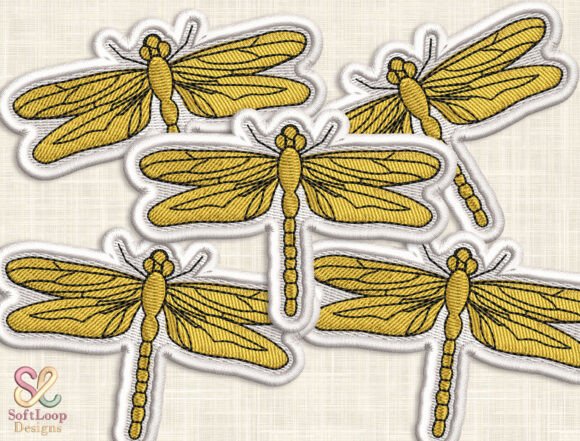 GOLDEN DRAGONFLY Patch Embroidery Design