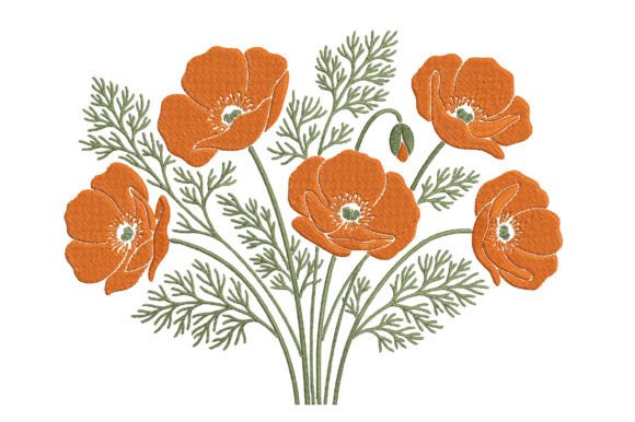 Orange Poppy Flowers Embroidery Design