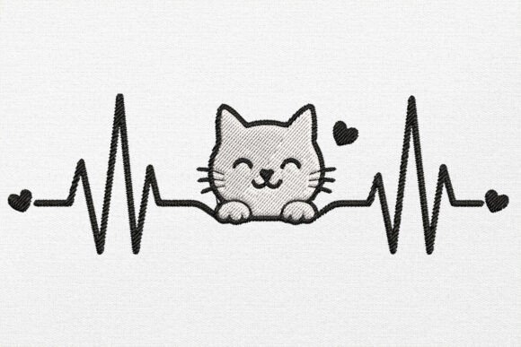 Smiling Cat Heartbeat Embroidery